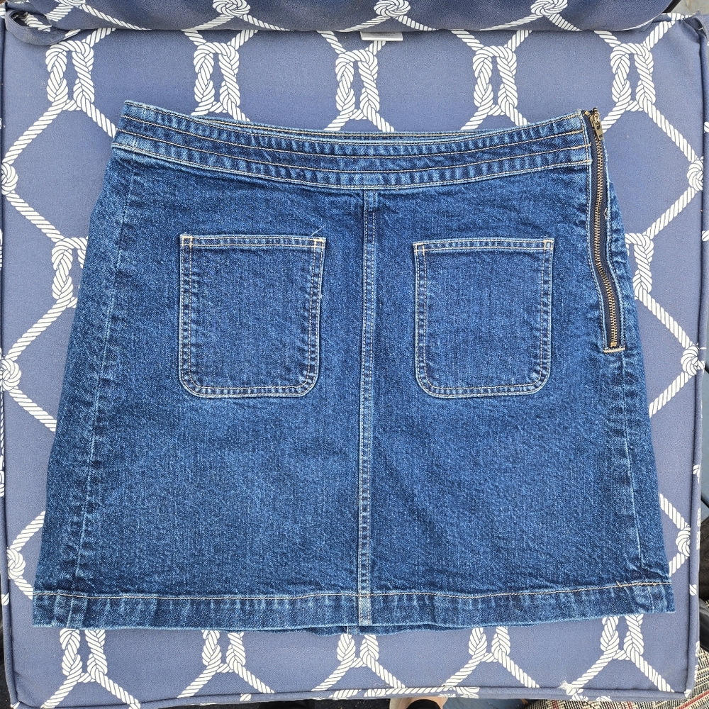 Ann Taylor LOFT Side Zip Patch Pocket Denim Blue Jean Mini Skirt Size 6